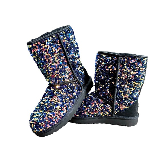 UGG Black Short Classic Stellar Sequin Boots 37 US 6 - Picture 6 of 12